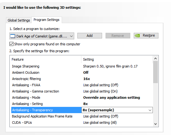 Nvidia Profile Inspector, Program tab part 1