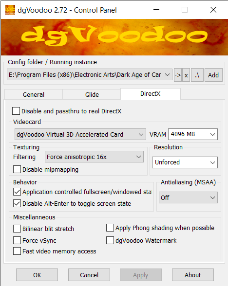 dgVoodoo2, DirectX tab