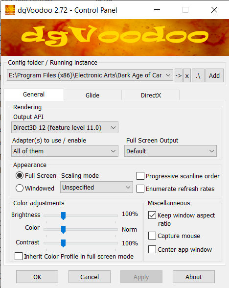 dgVoodoo2, General tab