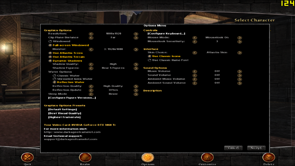 DAoC in-game video settings